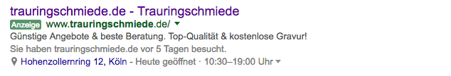 Bisherige Google-AdWords-Anzeige mit zwei Beschreibungszeilen